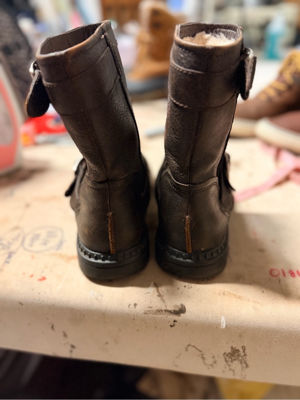 UGG Australia Brown Leather Shearling Lined Engineer Moto Boots Mens Size 8 - Picture 2 of 7